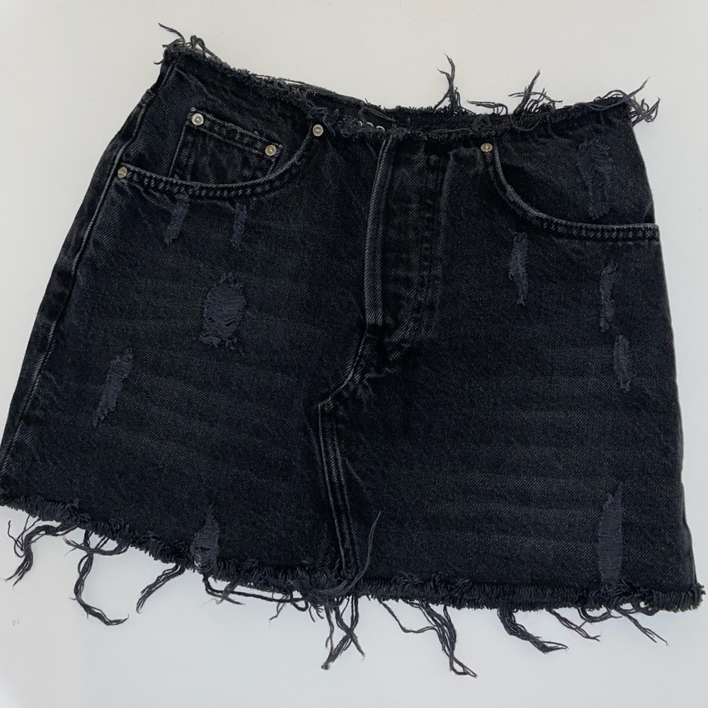 UO Distressed Black Denim Skirt